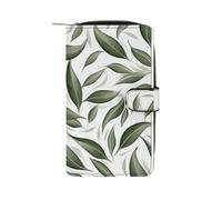 ducanll Cartera para mujer con múltiples ranuras para tarjetas y compartimento para teléfono celular, Patrón de hojas simples de color verde pálido, 19.7cm length, 11cm width, 3.5cm thickness