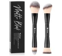 DUcare Brochas de maquillaje Duo End Foundation Contour Powder y Buffer Brush Bronzer Double Makeup Brush Set 2 piezas, negro (Negro-A)