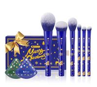DUcare Juego de 6 brochas de maquillaje de Navidad, sintéticas, para base de maquillaje Kabuki, para mezclar polvos, coloretes, correctores y sombras de ojos