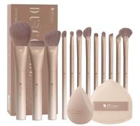 DUcare Juego de regalo de maquillaje de 14 piezas, set de 12 pinceles de maquillaje serie café con 2 esponjas de maquillaje para mezclar base, polvo facial, rubor, sombras de ojos