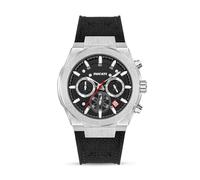 DUCATI DT004 - Reloj cronógrafo para hombre con detalles plateados, esfera texturizada negra, correa de piel auténtica, resistente al agua hasta 50 m, caja de 43,5 mm, rendimiento elegante para cada