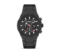 DUCATI DT004 Reloj cronógrafo para hombre con esfera negra texturizada, detalles en contraste, correa de acero inoxidable, resistente al agua hasta 50 m, caja de 43,5 mm, precisión elegante
