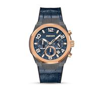 DUCATI DT006 Reloj cronógrafo - Esfera azul multicapa de 43,5 mm, correa de cuero azul con base de silicona, resistente al agua hasta 50 m, detalles atrevidos en oro rosa para los entusiastas