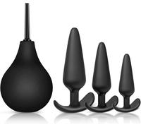 Ducha Anal con 3 Canulas - Pera Lavado Recto para Ducha Anal y Ducha Vaginal, Enema para Limpieza de Colon con Boquillas Desmontables, Cómodas y Delgadas 224ml para Niños y Niñas（Negro）