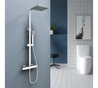 Ducha Casa Columna de Ducha termostática, Alcachofa de Baño, Cuadrada con manguera de acero inoxidable en cromo, Ducha Lluvia, Barra ajustable en 73-116cm