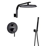 Ducha clásica, juego de grifo de ducha mezclador de lluvia de lujo, juego combinado de ducha multifunción montado oculto con cabezal de ducha de lluvia redondo y ducha de mano, bronce negro, 12 pulga