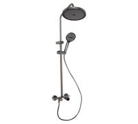 Ducha completa | Sistema de ducha | Juego de ducha con cabezal y ducha de mano | 3 modos de chorro de agua | Altura ajustable | Diseño moderno gris | Incluye soporte de pared