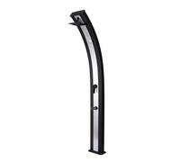 Ducha con calefacción solar en aluminio negro, modelo ella con banda central inox. ducha ecológica de exterior con gran depósito de 40 litros, 224 cm de altura, equipada con mezclador, gran rociador c