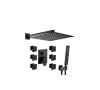 Ducha con hidromasaje de 6 jets empotrada a pared monomando cuadrada en color negro mate Tajo de Valaz - 20x20 cm