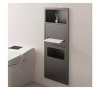 Ducha de acero inoxidable, soporte de papel higiénico empotrado, estante de almacenamiento de pared para baño, cocina, sala de estar, hotel, gris, 70 x 28 x 13,5 cm, solución elegante