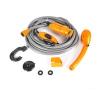 Ducha de camping al aire libre con cable de agua de 5 m, manguera de 2 m CC 12 V 36 W, 4 l/min, flujo para viajes, lavado de coche, excursiones autónomas, dormitorios, uso portátil (amarillo)