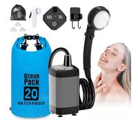 Ducha de Camping portátil, Bomba de Ducha de Camping con batería Recargable 6000mAh y indicador de Temperatura, Cabezal de Ducha Multifuncional y Tubo 2M, cubeta Plegable de 20L