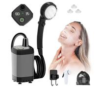 Ducha de camping portátil, bomba de ducha de camping con batería recargable de 6000mAh y indicador de temperatura, cabezal de ducha multifuncional y 2M