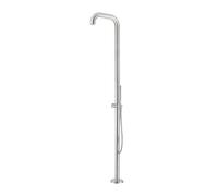 Ducha de exterior de acero inoxidable satinado sassari ducha de jardín sined con entrada de agua caliente y fría mezclador y teleducha cuerpo y accesorios de acero inoxidable marino aisi 316l con eje