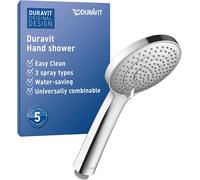 Duravit Universal ducha de mano, cabezal de ducha con 3 tipos de chorro (Rain, Intense Rain, Soft Rain), ducha manual redondo (Ø 110 mm), con función MinusFlow de ahorro de agua, cromo