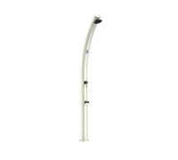 Ducha ecológica solar emi white con rociador redondo de 15 cm, mezclador y grifo de pie ducha con estructura de aluminio curvada para uso exterior, depósito de 25 litros, altura 226 cm. adecuado para 