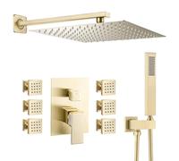 Ducha empotrada hidromasaje 6 jets a pared cuadrada dorado cepillado Tajo de Valaz