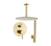 Ducha empotrada monomando a techo redonda con maneta luxury y rociador de 30 cm en dorado cepillado Ofin de Valaz