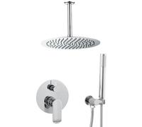 Ducha empotrada redonda cromada con rociador 20 cm y monomando 2 vias soporte pared flexo 150 cm alcachofa de mano Tuejar de Valaz