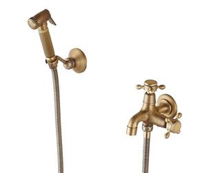 Ducha Higienica para WC Juego de rociador inodoro Bronce antiguo Cobre Descarga Limpiador Grifo bidé Solo frío para higiene del baño(Color 2)
