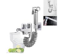 Ducha Higiénica WC con Soporte Integrado, Grifo Bidet de Latón con Manguera Espiral 1.5m, Fácil Instalación sin Obras, Pulverizador para Baño y Limpieza (Kit Actualizado)