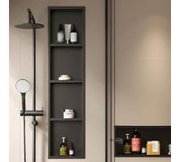 Ducha LED impermeable, no necesita azulejos, organizador de pared empotrado en aleación de aluminio negro para baño, inserto horizontal/vertical (30 x 124 x 16 cm)