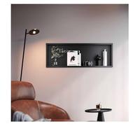 Ducha LED negra mate con tira de luz impermeable, estante de pared empotrado para almacenamiento elegante, detalles de rosa, 92 x 32 x 12,5 cm