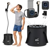 Ducha portátil de camping, bomba de ducha portátil recargable de 8000 mAh con pantalla LED plegable de 20 L, 5 presión de agua, 4 modos de pulverización, IPX8 impermeable al aire libre ducha para