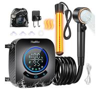 Ducha portátil mejorada con calentador, calefacción de inmersión de 1500 W, bomba de ducha recargable de 8000 mAh con pantalla LED, IPX8 impermeable, ligera, kit de bomba de ducha para exteriores para