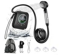 Ducha portátil para campamento con batería de 8000 mAh, bomba de ducha eléctrica para exteriores con pantalla LED y 5 modos, kit de lavado de coche, para viajes, senderismo, playa, color negro