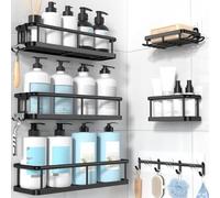 Ducha resistente al óxido, estante de almacenamiento adhesivo de secado rápido sin taladros con soporte para jabón y maquinilla de afeitar, ideal para baño, cocina, inodoro y solución que ahorra