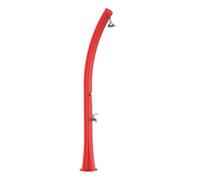 Ducha solar calefactora roja modelo rio. estructura curvada de polietileno hd, ideal para jardín, piscina y actividades al aire libre. altura 226 cm ducha redonda diámetro 10 cm depósito 25 litros con