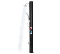 Ducha solar de 9.3 galones con lluvia giratoria de 360 grados, cabezal de ducha de mano, ajuste de temperatura y ducha de pies, ducha de 2 secciones al aire libre para patio, piscina, playa, piscina