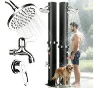 Ducha Solar Exterior 40 litros - Ducha Exterior Jardin Piscina con Rociador Giratorio y Grifo de pie, Temperatura Ajustable Hasta 60°C, Ducha de jardín para Piscina Patio, sin Conexión Eléctrica
