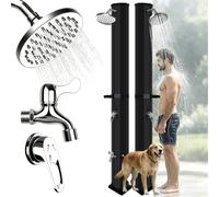 Ducha Solar Exterior 60 litros - Ducha Exterior Jardin Piscina con Rociador Giratorio y Grifo de pie, Temperatura Ajustable Hasta 60°C, Ducha de jardín para Piscina Patio, sin Conexión Eléctrica