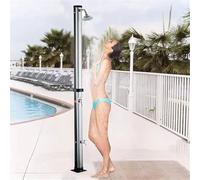 Ducha solar independiente con calefacción para exteriores, duchas de piscina al aire libre para exteriores, columna de ducha solar de 7 pies con cabezal de ducha giratorio de 360° y ajuste de