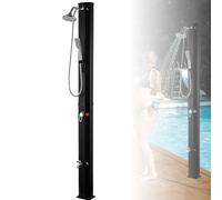 Ducha solar para exteriores de 35 litros, ducha de piscina climatizada con cabezal giratorio de 360°, temperatura ajustable, ducha de pie y grifo para uso en playa y jardín