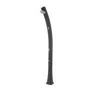 Ducha solar para piscina. estructura curvada en polietileno hd para uso exterior. accesorios en metal gris. altura 226 cm ducha redonda diámetro 15,24 cm depósito 25 litros grifo lavapiés. filtro anti