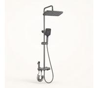 Ducha Termostática con Lluvia, Ducha de Mano, Aspersor Bidé y Control Digital de Temperatura - Columna de Ducha Multifunción Antracita con Tecnología Jet Air, Altura Regulable y Cambio de Función