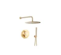Ducha termostática empotrada a pared fabricada en latón y acero inoxidable de color dorado cepillado Jucar de Valaz - 30 cm
