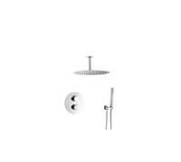 Ducha termostática empotrada a techo fabricada en latón y acero inoxidable de color cromado Jucar de Valaz - 30 cm