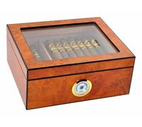 DUCIHBA Funda para humidor de escritorio con capacidad para 25 - 50 cigarros, pantalla superior de vidrio templado, caja de almacenamiento de madera de cedro español con divisor, humidificador e