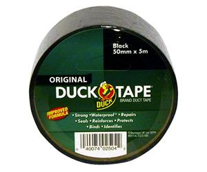 Duck Cinta adhesiva negra original, fórmula mejorada de alta resistencia, impermeable, cinta de reparación de tela, 50 mm x 5 m