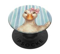 Duck Funny Face Retro Checkered Bow Aesthetic Illustration PopSockets PopGrip Adhesivo