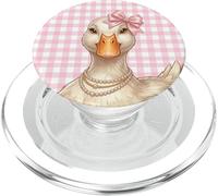 Duck Portrait Retro Checkered Bow Aesthetic Illustration PopSockets PopGrip para MagSafe