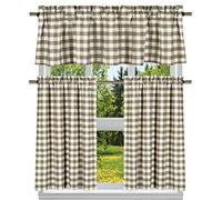 Duck River Textile 1 Buffalo Check-Juego de Cortinas y estantes, diseño de Cuadros, marrón Topo, 58x15