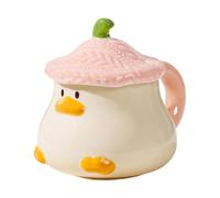 Duck Tea Cup - Hand Painted Bird Mug, 400ml Ceramic Drinkware With Hat Cover Handle, Cute Tabletop Beverage Vessel | Cartoon Animal Design Cup For Juice Milk Chocolate Daily Home Kitchen Display Use