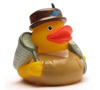 Duckshop I Patito de baño pescador I Pato chirrido I Patito chirriante L: 8 cm I Regalo al aire libre I Presente para hombres I