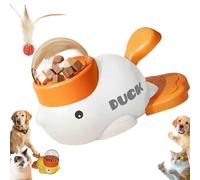 Ducky Cat Treat Dispenser, Interactive Engaging Puzzle Feeder for Cats, Easy Squeeze Yellow Duck Automatic Pet Feeder for Cats Dogs Smart Feeding (White)