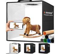 DUCLUS Caja de Luz 30x30cm con 120 Leds para Fotografía de Productos | Mini caja de luz fotográfica portátil con luz 5500K, 8 fondos para joyas, pequeñas piezas, cosméticos y figurines